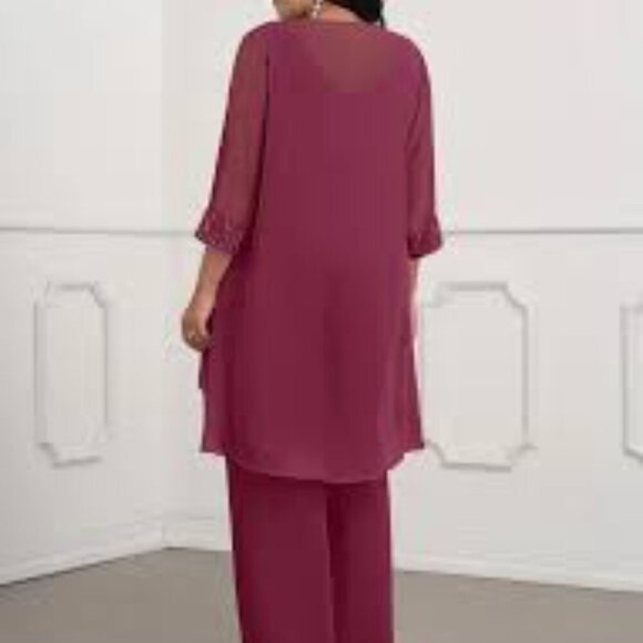 Azazie Maura Mulberry Pantsuit Sequins Chiffon 3- Piece Special Occasion SZ 12 - Picture 15 of 16